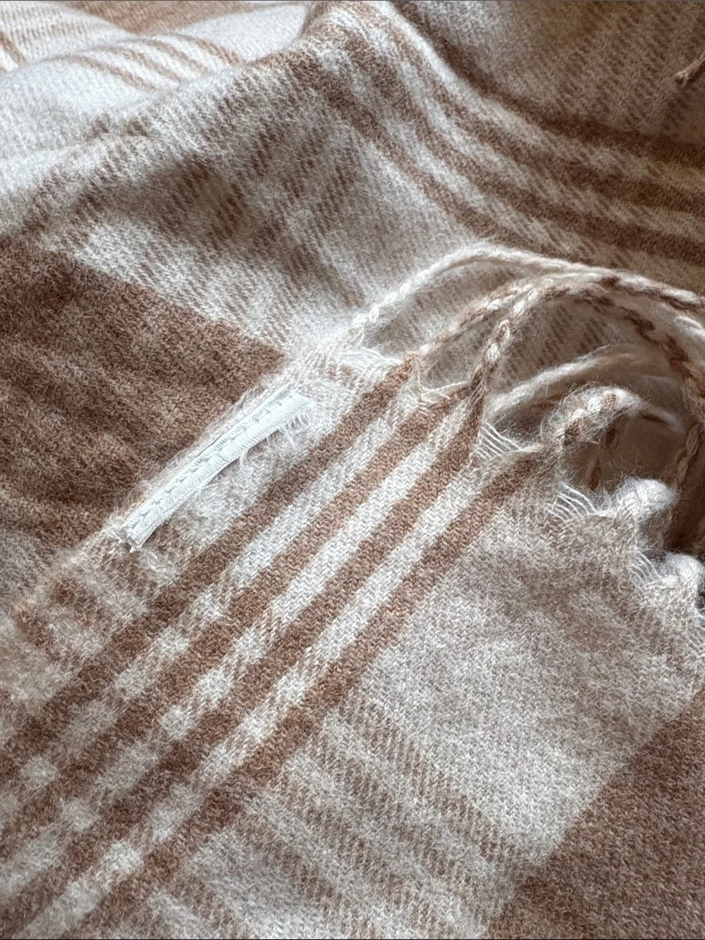 J.Crew Plaid Fringe Scarf in Beige and Brown